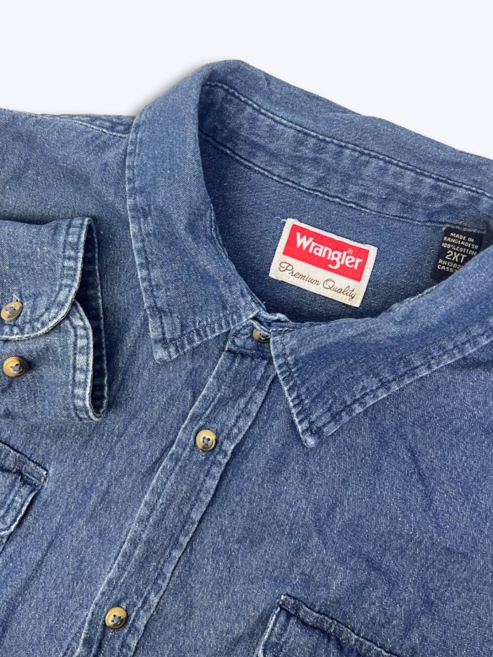 Wrangler Men 2XT Western Blue Denim Button Down Shirt Long Tall Work Rodeo Ranch
